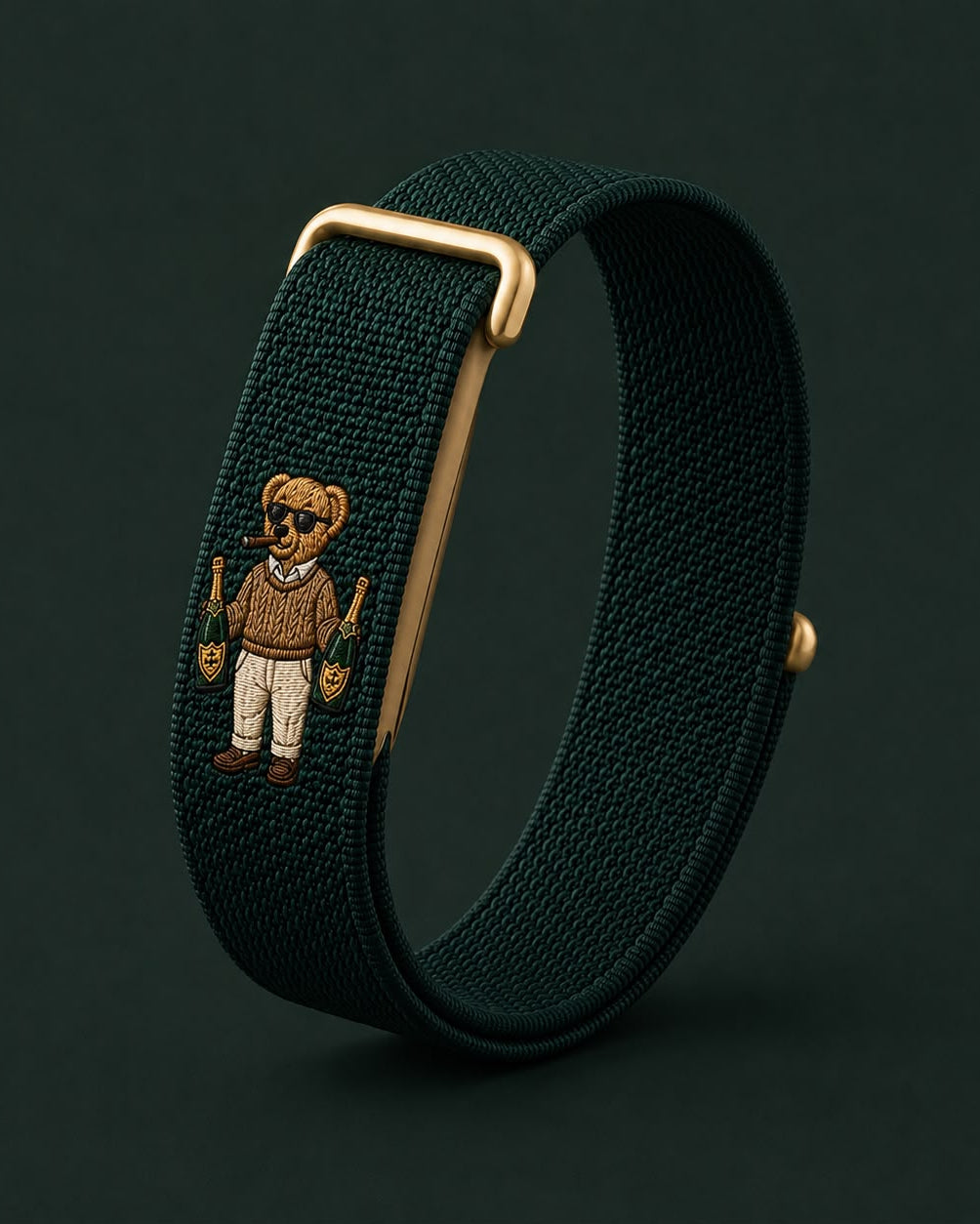 Green bear embroidered band mounted on a Fitbit tracker - Lorenzi Paris