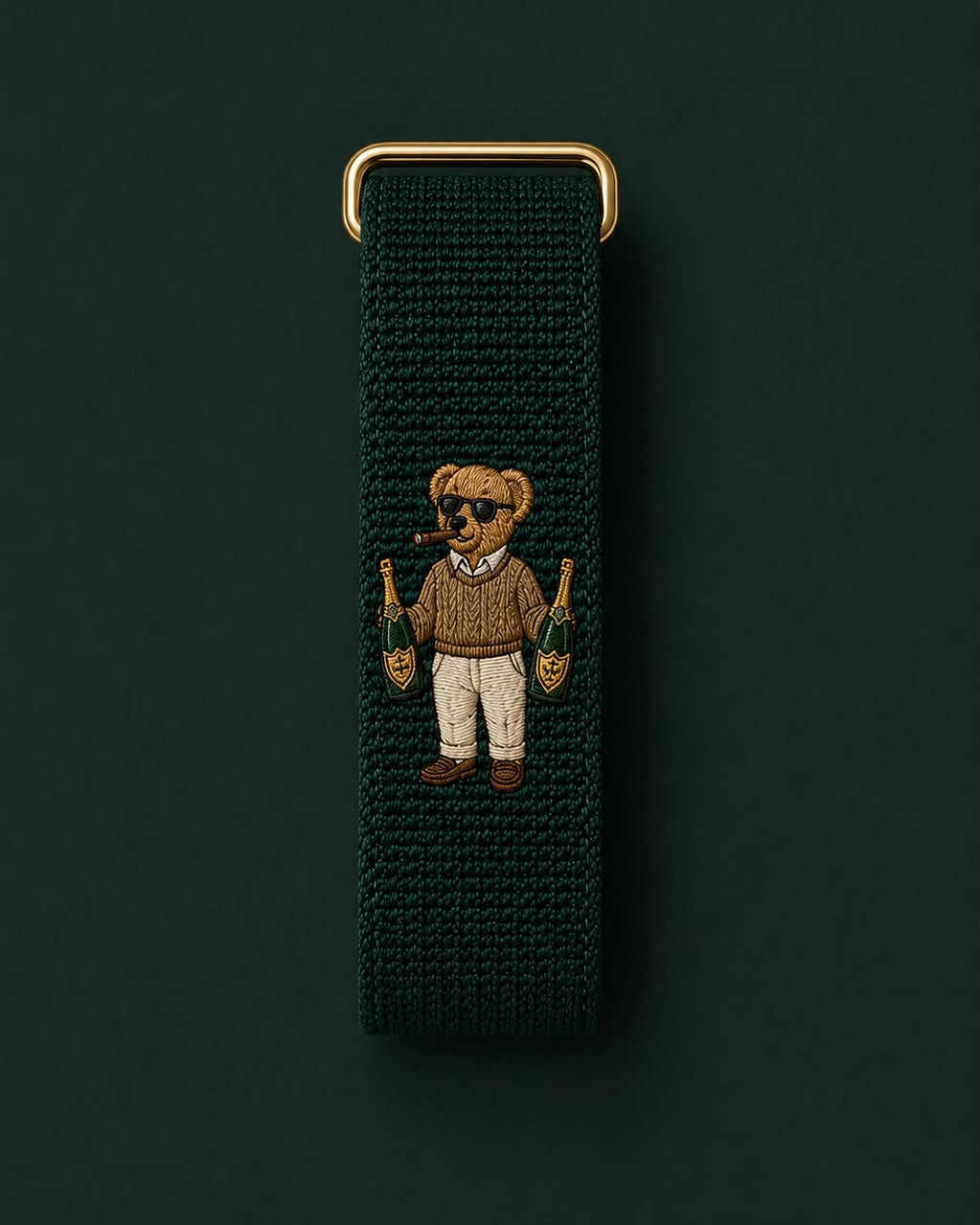 Green bear embroidered band compatible with Fitbit - Lorenzi Paris