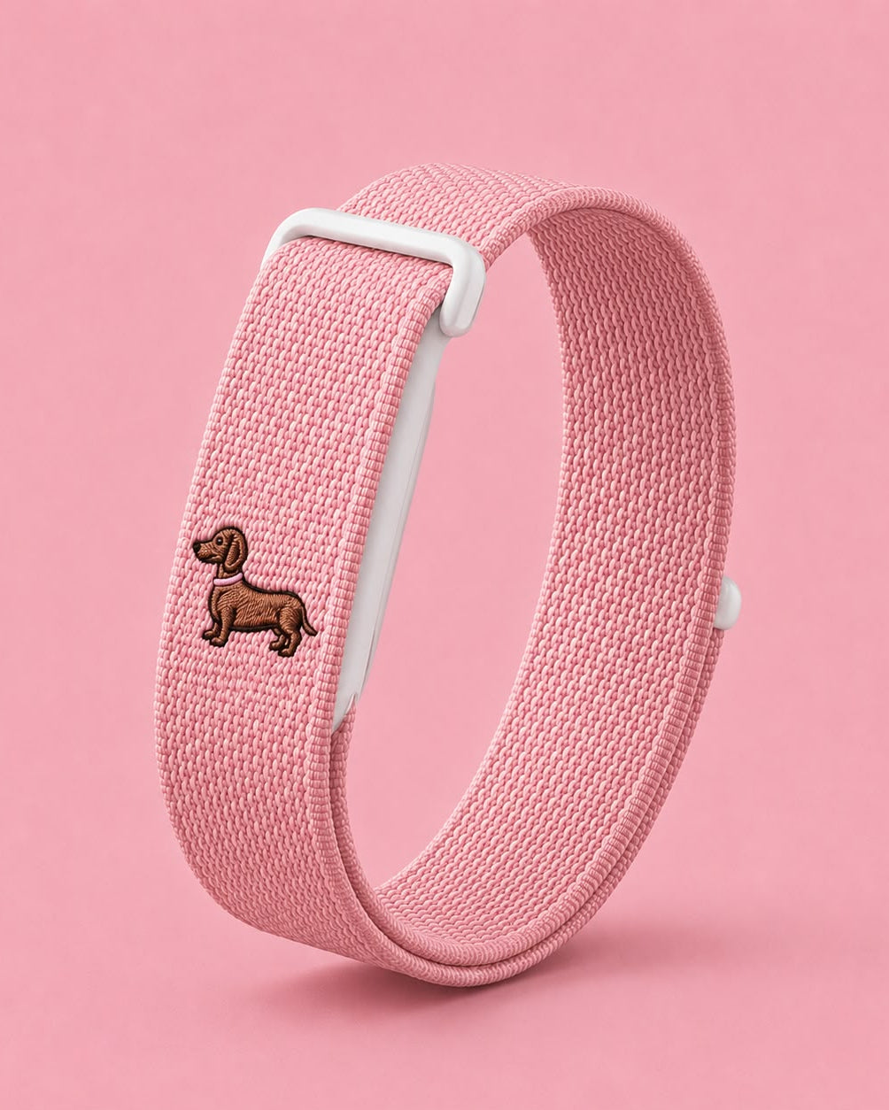 Pink dachshund embroidered band mounted on a Fitbit tracker - Lorenzi Paris